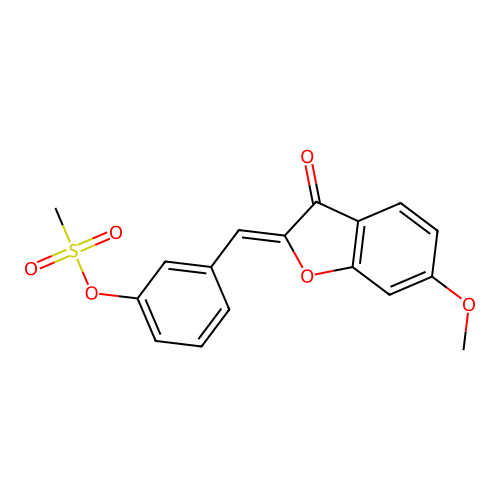 (Z)-3-((6-methoxy-3-oxobenzofuran-2(3H)-ylidene)methyl)phenyl methanesulfonate structure