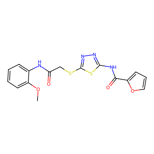 N-[5-({[(2-methoxyphenyl)carbamoyl]methyl}sulfanyl)-1,3,4-thiadiazol-2-yl]furan-2-carboxamide structure