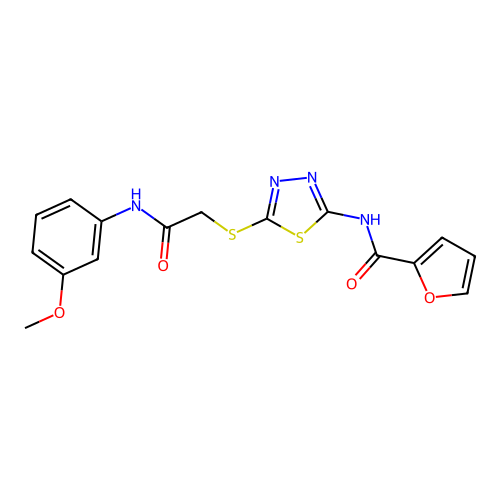 N-[5-({[(3-methoxyphenyl)carbamoyl]methyl}sulfanyl)-1,3,4-thiadiazol-2-yl]furan-2-carboxamide structure