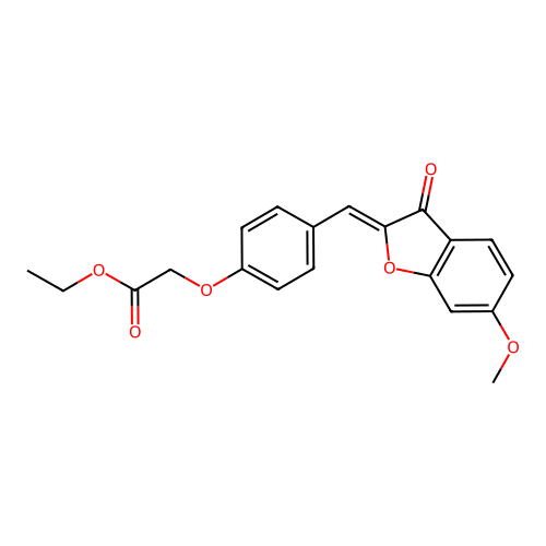 (Z)-ethyl 2-(4-((6-methoxy-3-oxobenzofuran-2(3H)-ylidene)methyl)phenoxy)acetate structure