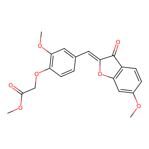 (Z)-methyl 2-(2-methoxy-4-((6-methoxy-3-oxobenzofuran-2(3H)-ylidene)methyl)phenoxy)acetate structure