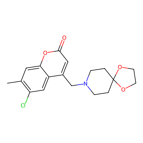 4-(1,4-dioxa-8-azaspiro[4.5]decan-8-ylmethyl)-6-chloro-7-methyl-2H-chromen-2-one structure