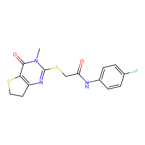 N-(4-fluorophenyl)-2-({3-methyl-4-oxo-3H,4H,6H,7H-thieno[3,2-d]pyrimidin-2-yl}sulfanyl)acetamide structure