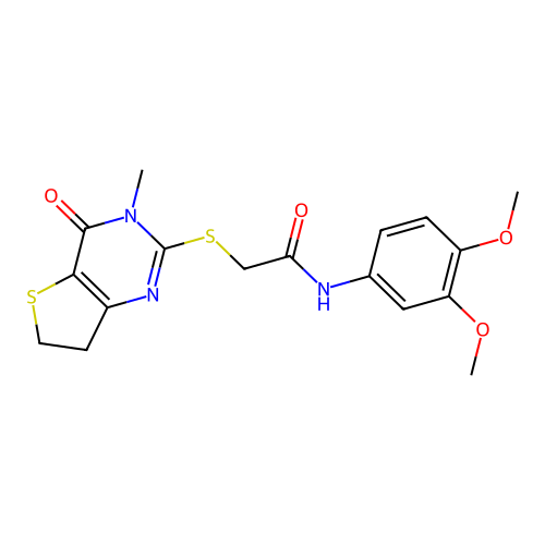 N-(3,4-dimethoxyphenyl)-2-({3-methyl-4-oxo-3H,4H,6H,7H-thieno[3,2-d]pyrimidin-2-yl}sulfanyl)acetamide structure