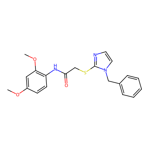 2-(1-benzylimidazol-2-yl)sulfanyl-N-(2,4-dimethoxyphenyl)acetamide structure