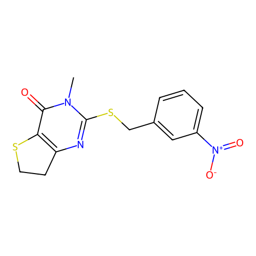 3-methyl-2-[(3-nitrophenyl)methylsulfanyl]-6,7-dihydrothieno[3,2-d]pyrimidin-4-one structure