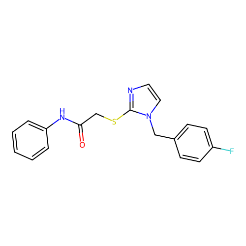 2-[1-[(4-fluorophenyl)methyl]imidazol-2-yl]sulfanyl-N-phenylacetamide structure