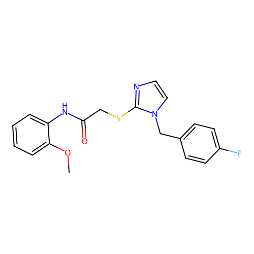 2-[1-[(4-fluorophenyl)methyl]imidazol-2-yl]sulfanyl-N-(2-methoxyphenyl)acetamide structure