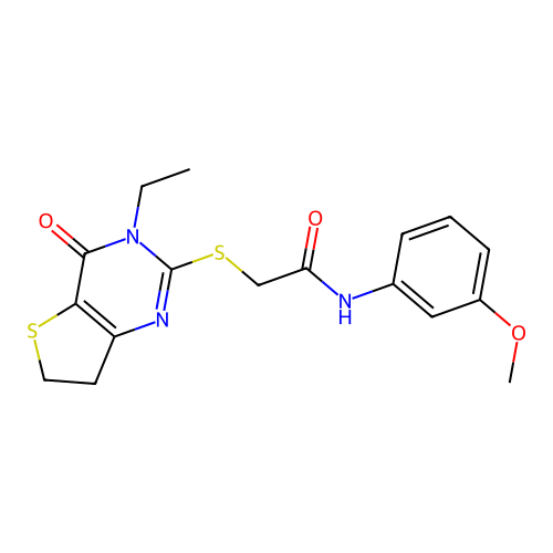 2-({3-ethyl-4-oxo-3H,4H,6H,7H-thieno[3,2-d]pyrimidin-2-yl}sulfanyl)-N-(3-methoxyphenyl)acetamide structure
