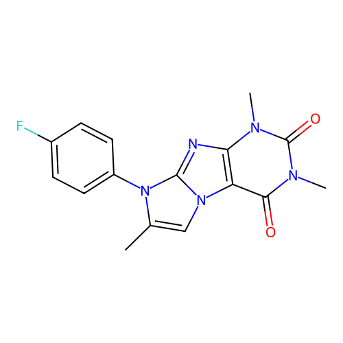 8-(4-fluorophenyl)-1,3,7-trimethyl-1H-imidazo[2,1-f]purine-2,4(3H,8H)-dione structure