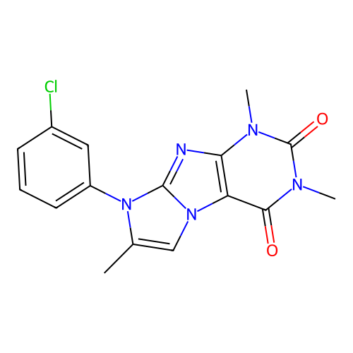8-(3-chlorophenyl)-1,3,7-trimethyl-1H-imidazo[2,1-f]purine-2,4(3H,8H)-dione structure
