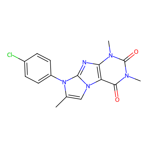 8-(4-chlorophenyl)-1,3,7-trimethyl-1H-imidazo[2,1-f]purine-2,4(3H,8H)-dione structure