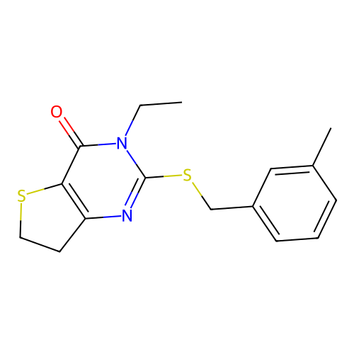 3-ethyl-2-((3-methylbenzyl)thio)-6,7-dihydrothieno[3,2-d]pyrimidin-4(3H)-one structure