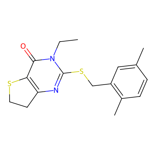 2-((2,5-dimethylbenzyl)thio)-3-ethyl-6,7-dihydrothieno[3,2-d]pyrimidin-4(3H)-one structure