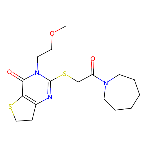 2-((2-(azepan-1-yl)-2-oxoethyl)thio)-3-(2-methoxyethyl)-6,7-dihydrothieno[3,2-d]pyrimidin-4(3H)-one structure