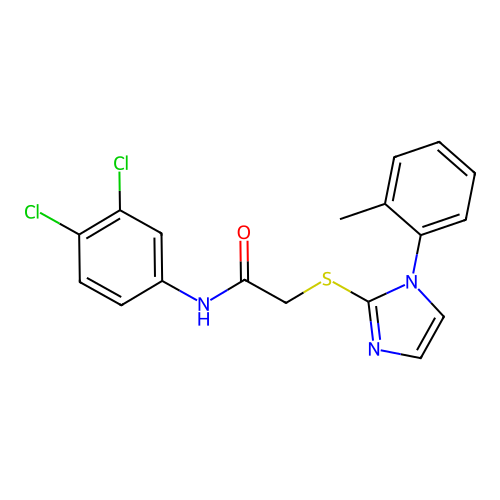 N-(3,4-dichlorophenyl)-2-[1-(2-methylphenyl)imidazol-2-yl]sulfanylacetamide structure