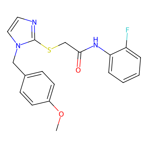 N-(2-fluorophenyl)-2-[1-[(4-methoxyphenyl)methyl]imidazol-2-yl]sulfanylacetamide structure