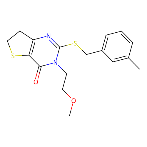 3-(2-methoxyethyl)-2-{[(3-methylphenyl)methyl]sulfanyl}-3H,4H,6H,7H-thieno[3,2-d]pyrimidin-4-one structure