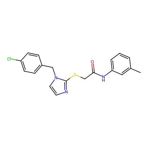 2-[1-[(4-chlorophenyl)methyl]imidazol-2-yl]sulfanyl-N-(3-methylphenyl)acetamide structure