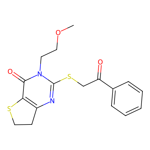 3-(2-Methoxyethyl)-2-phenacylsulfanyl-6,7-dihydrothieno[3,2-d]pyrimidin-4-one structure