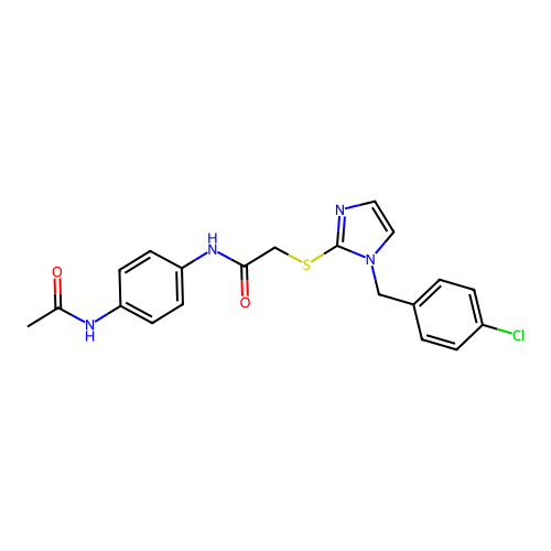 2-({1-[(4-chlorophenyl)methyl]-1H-imidazol-2-yl}sulfanyl)-N-(4-acetamidophenyl)acetamide structure