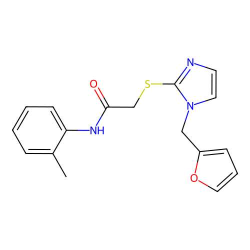 2-[1-(furan-2-ylmethyl)imidazol-2-yl]sulfanyl-N-(2-methylphenyl)acetamide structure