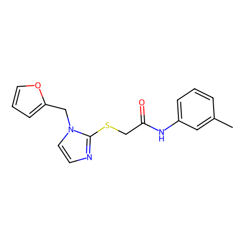 2-[1-(furan-2-ylmethyl)imidazol-2-yl]sulfanyl-N-(3-methylphenyl)acetamide structure