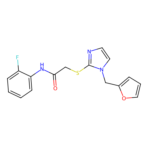 N-(2-fluorophenyl)-2-[1-(furan-2-ylmethyl)imidazol-2-yl]sulfanylacetamide structure