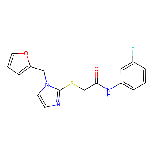 N-(3-fluorophenyl)-2-[1-(furan-2-ylmethyl)imidazol-2-yl]sulfanylacetamide structure