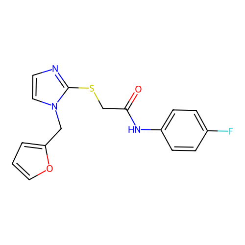 N-(4-fluorophenyl)-2-[1-(furan-2-ylmethyl)imidazol-2-yl]sulfanylacetamide structure