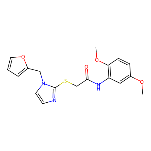 N-(2,5-dimethoxyphenyl)-2-[1-(furan-2-ylmethyl)imidazol-2-yl]sulfanylacetamide structure