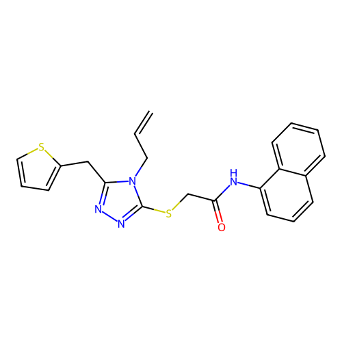 N-(naphthalen-1-yl)-2-{[4-(prop-2-en-1-yl)-5-(thiophen-2-ylmethyl)-4H-1,2,4-triazol-3-yl]sulfanyl}acetamide structure