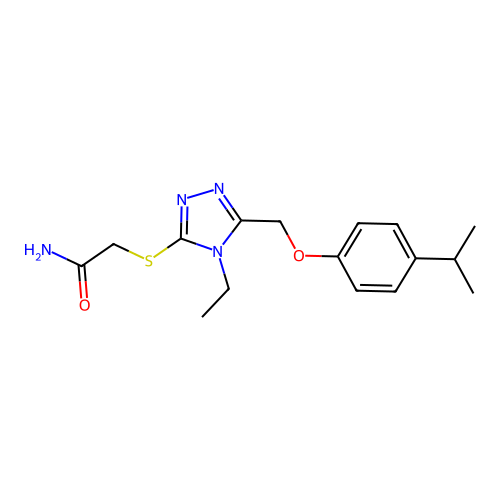 2-[[4-ethyl-5-[(4-propan-2-ylphenoxy)methyl]-1,2,4-triazol-3-yl]sulfanyl]acetamide structure