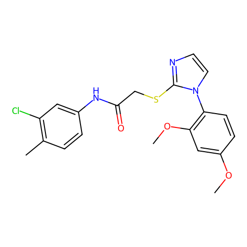 N-(3-chloro-4-methylphenyl)-2-{[1-(2,4-dimethoxyphenyl)-1H-imidazol-2-yl]sulfanyl}acetamide structure