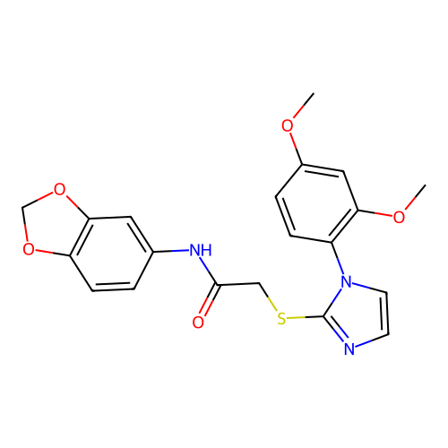 N-(2H-1,3-benzodioxol-5-yl)-2-{[1-(2,4-dimethoxyphenyl)-1H-imidazol-2-yl]sulfanyl}acetamide structure