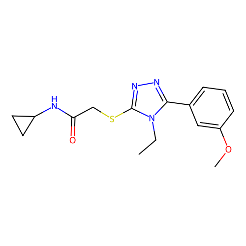 N-cyclopropyl-2-[[4-ethyl-5-(3-methoxyphenyl)-1,2,4-triazol-3-yl]sulfanyl]acetamide structure