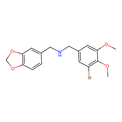 N-(1,3-benzodioxol-5-ylmethyl)-N-(3-bromo-4,5-dimethoxybenzyl)amine structure