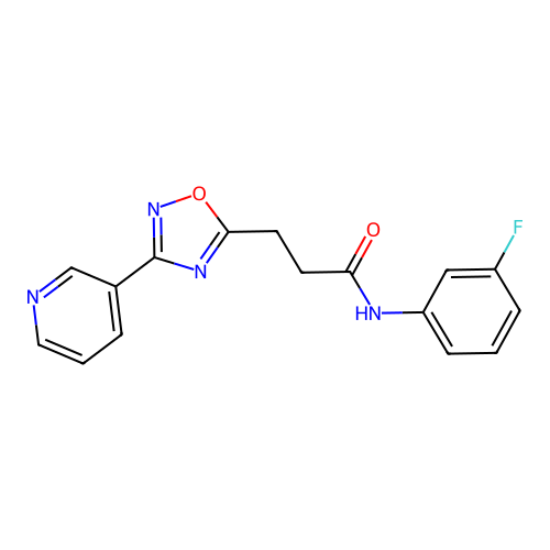 N-(3-fluorophenyl)-3-(3-pyridin-3-yl-1,2,4-oxadiazol-5-yl)propanamide structure