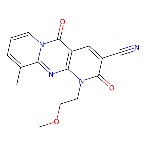 1-(2-methoxyethyl)-10-methyl-2,5-dioxo-1,5-dihydro-2H-dipyrido[1,2-a:2',3'-d]pyrimidine-3-carbonitrile structure