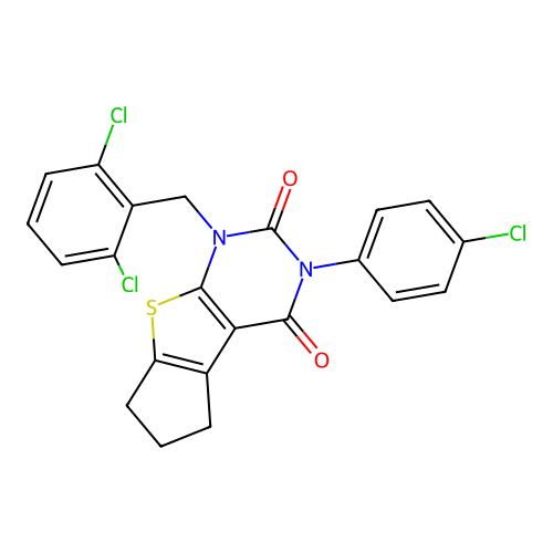 3-(4-chlorophenyl)-1-(2,6-dichlorobenzyl)-1,5,6,7-tetrahydro-2H-cyclopenta[4,5]thieno[2,3-d]pyrimidine-2,4(3H)-dione structure