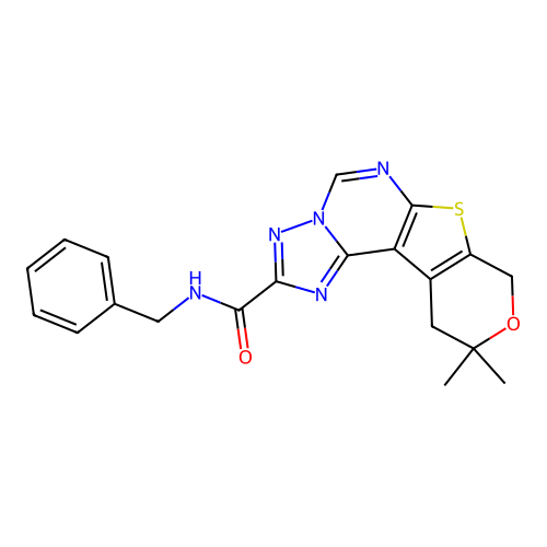 N-benzyl-10,10-dimethyl-10,11-dihydro-8H-pyrano[4',3':4,5]thieno[3,2-e][1,2,4]triazolo[1,5-c]pyrimidine-2-carboxamide structure