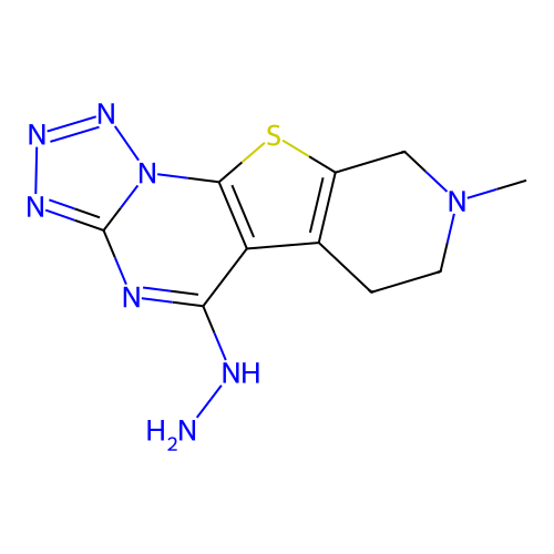 5-hydrazinyl-8-methyl-6,7,8,9-tetrahydropyrido[4',3':4,5]thieno[3,2-e]tetrazolo[1,5-a]pyrimidine structure