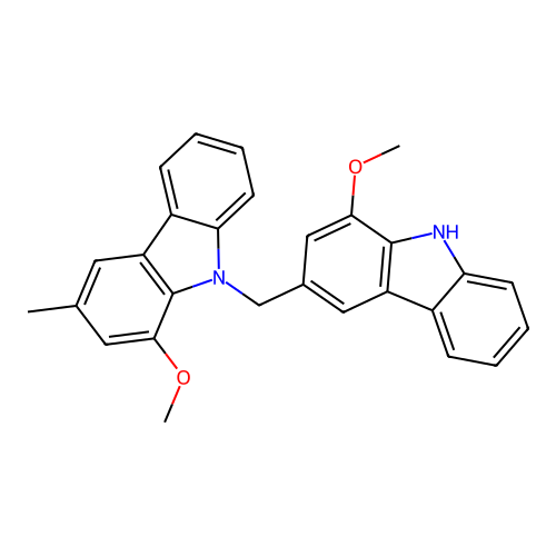 1-methoxy-9-[(1-methoxy-9H-carbazol-3-yl)methyl]-3-methylcarbazole structure