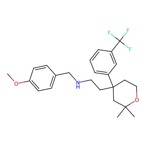 2-[2,2-dimethyl-4-[3-(trifluoromethyl)phenyl]oxan-4-yl]-N-[(4-methoxyphenyl)methyl]ethanamine structure