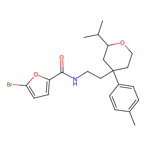5-bromo-N-(2-(2-isopropyl-4-(p-tolyl)tetrahydro-2H-pyran-4-yl)ethyl)furan-2-carboxamide structure