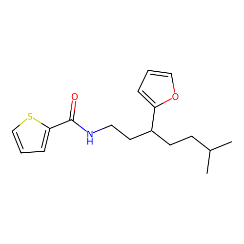 N-[3-(furan-2-yl)-6-methylheptyl]thiophene-2-carboxamide structure