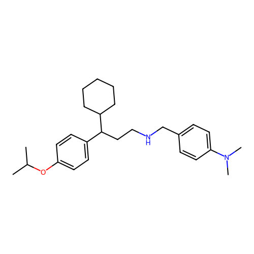 4-(((3-cyclohexyl-3-(4-isopropoxyphenyl)propyl)amino)methyl)-N,N-dimethylaniline structure