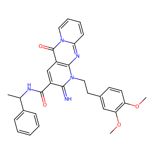 1-[2-(3,4-dimethoxyphenyl)ethyl]-2-imino-5-oxo-N-(1-phenylethyl)-1,5-dihydro-2H-dipyrido[1,2-a:2',3'-d]pyrimidine-3-carboxamide structure