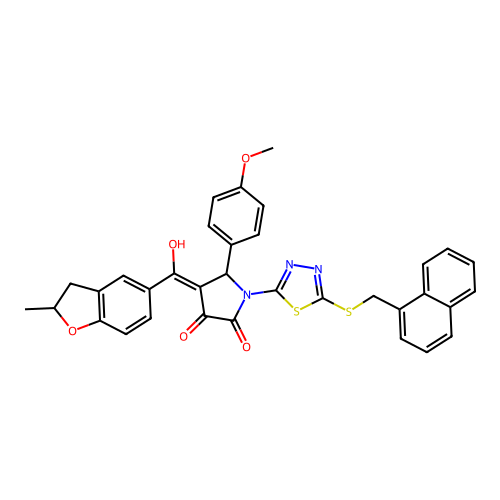3-hydroxy-5-(4-methoxyphenyl)-4-(2-methyl-2,3-dihydrobenzofuran-5-carbonyl)-1-(5-((naphthalen-1-ylmethyl)thio)-1,3,4-thiadiazol-2-yl)-1H-pyrrol-2(5H)-one structure
