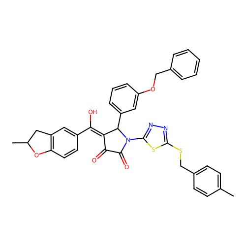 5-(3-(benzyloxy)phenyl)-3-hydroxy-4-(2-methyl-2,3-dihydrobenzofuran-5-carbonyl)-1-(5-((4-methylbenzyl)thio)-1,3,4-thiadiazol-2-yl)-1H-pyrrol-2(5H)-one structure
